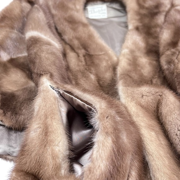 VTG Brown Mink Fur Stole Wrap Shawl Cape With Pockets Women's OS - Picture 15 of 16